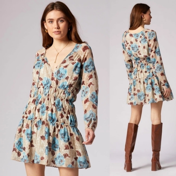 NEW Joie Aminah Silk Smocked Dress Tuffet Multi Medium - Picture 1 of 6